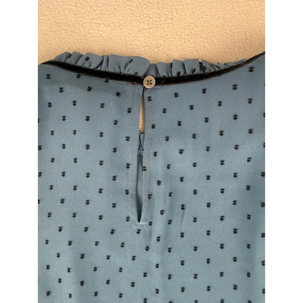 LOFT Blouse Womens Small Blue Clip Dot Pintuck Puff Sleeve Velvet Trim 593082 - Picture 9 of 11